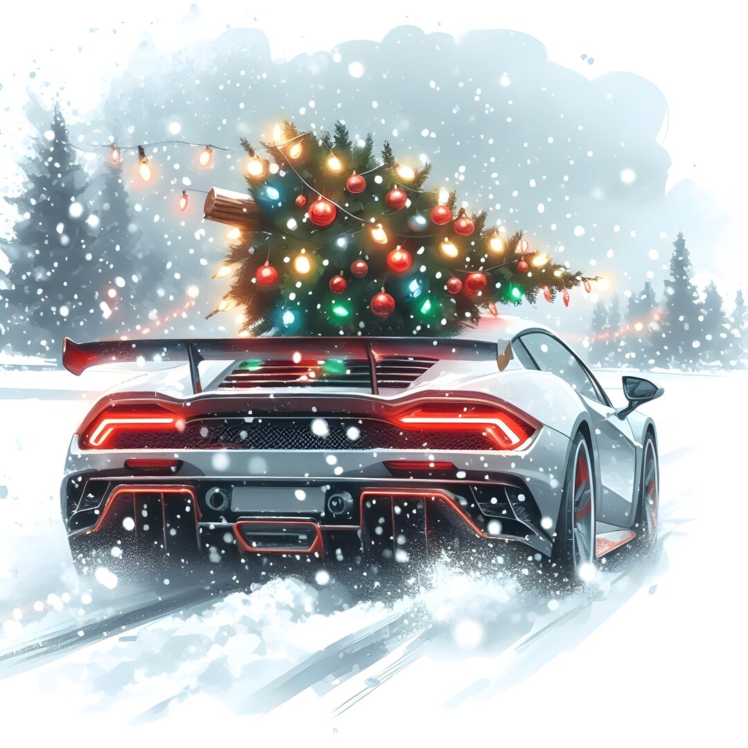 Festive Supercar in Snow With Christmas Tree – High-resolution PNG ...