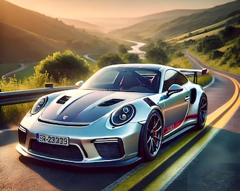 Porsche 911 GT3 RS Supercar PNG Set: Winding Road Images (Digital Download)