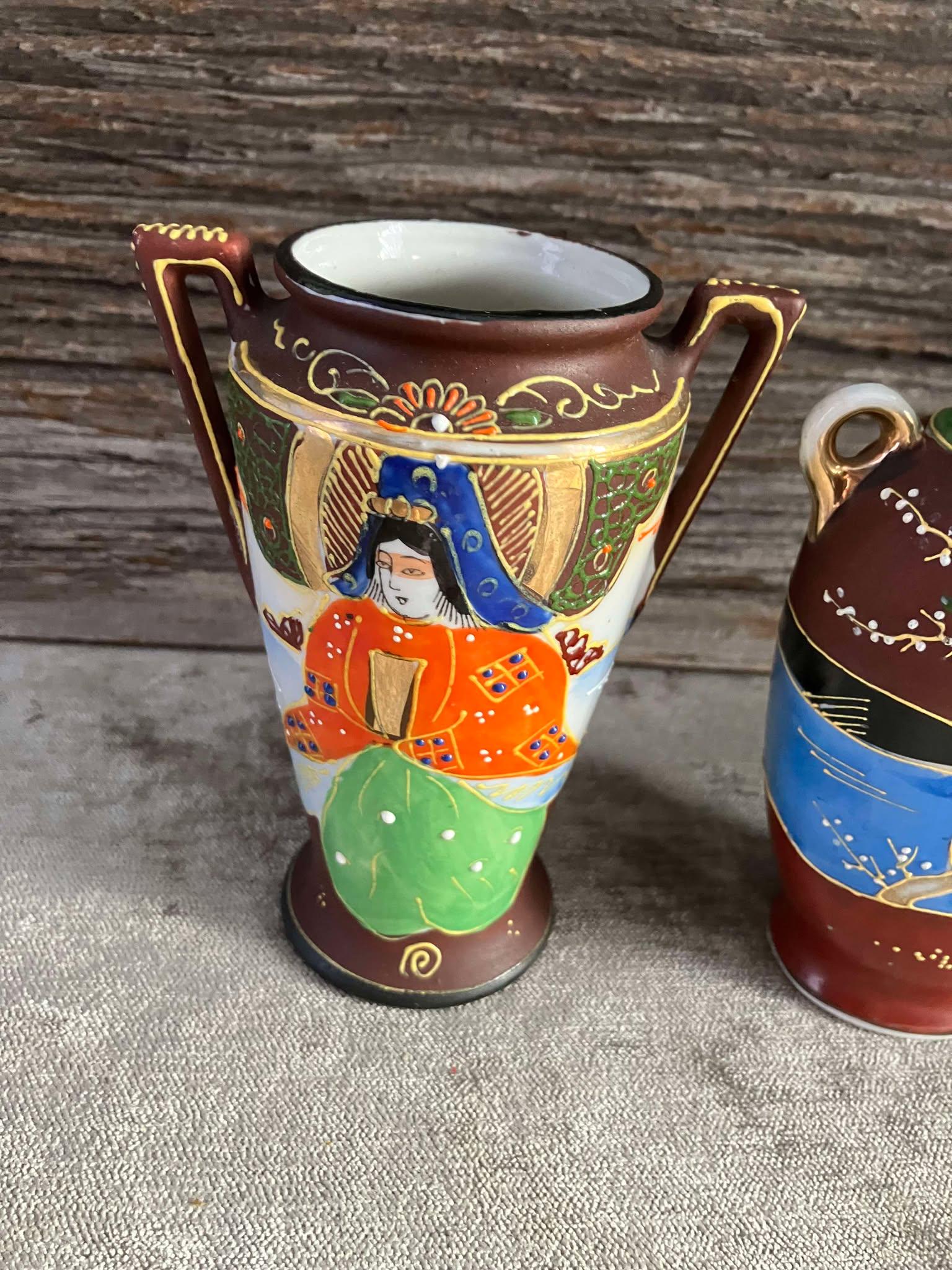 Pair of Small JAPANESE Vases, Hand Painted in Japan. Vivid
