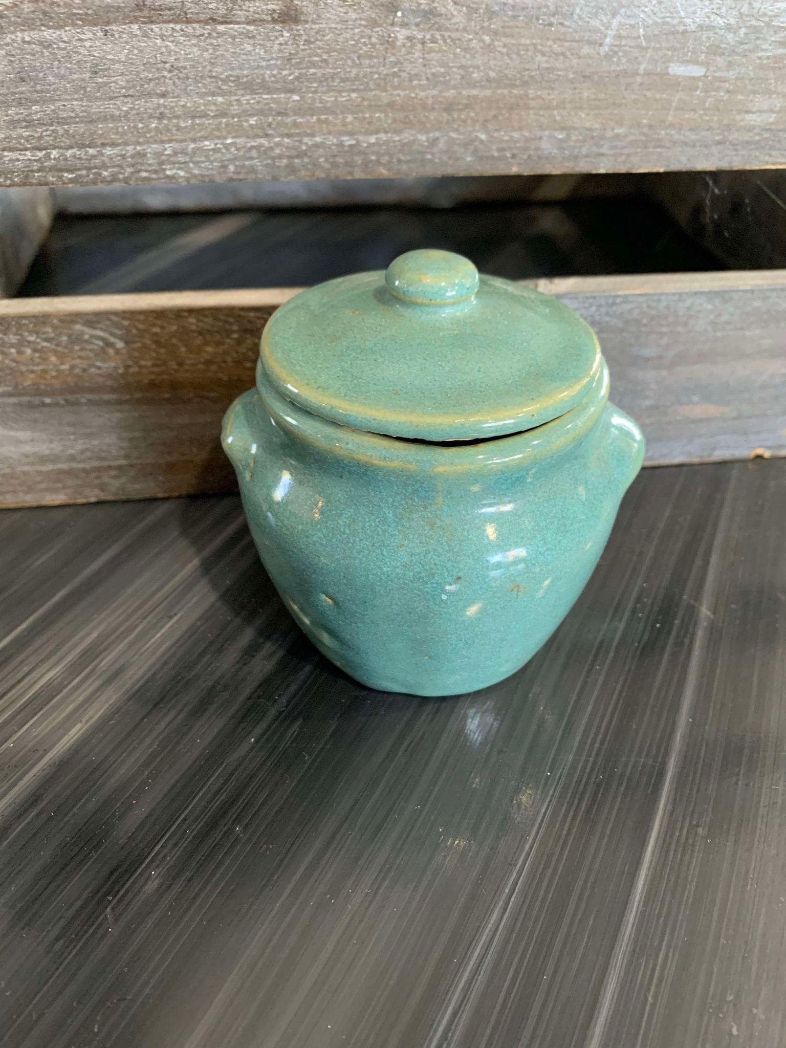 Vintage Dutchess cheese New York small pottery jar - okay condition