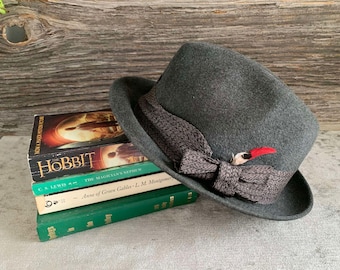 Kapelusz fedora Stetson Vintage: wełniany kapelusz z piórkiem, rozmiar 7