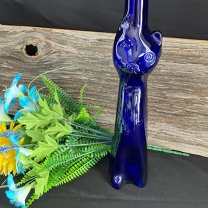collectable Happy Cat Wine Bottle Vase, Cobalt Blue Cat Bottle Moselland Riesling German Wine