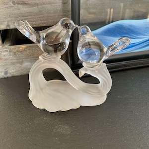 Glass Lovebirds on frosted branch. Beautiful handblown art.