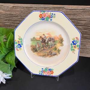 Very RARE H & K Tunstall Plate. Horse scene with dog. 8.5” Octagonal shape