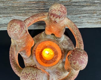 Terracotta Circle of Friends Candle Holder, friendship circle candle holder. Tea light holder, clay sculpture Mexico
