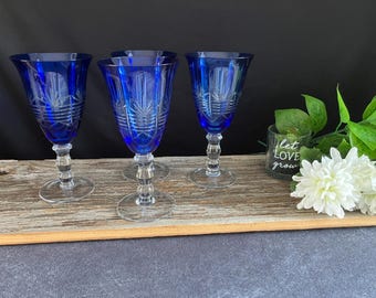 コバルトブルーワイングラス6個セット、台座付き - Etsy 日本