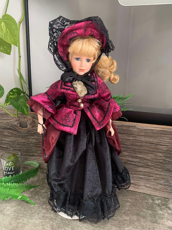 Victorian Style Porcelain Doll: Burgundy & Black Dress, Blonde Curls - Etsy Victorian Style Porcelain Doll: Burgundy & Black Dress, Blonde Curls - Etsy
