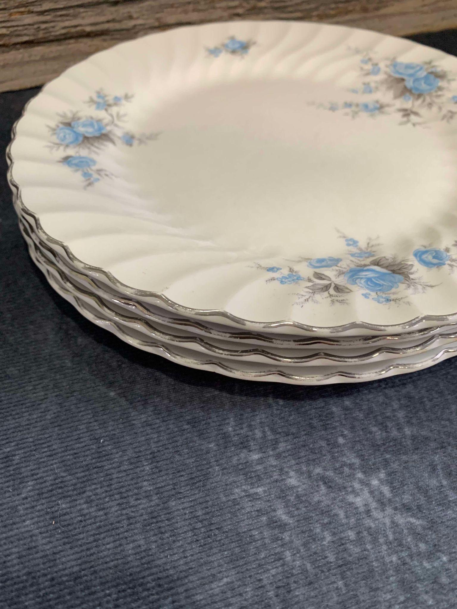 Johnson Bros Ironstone Dinner Plates: Blue Roses, Set of 4 (8.5