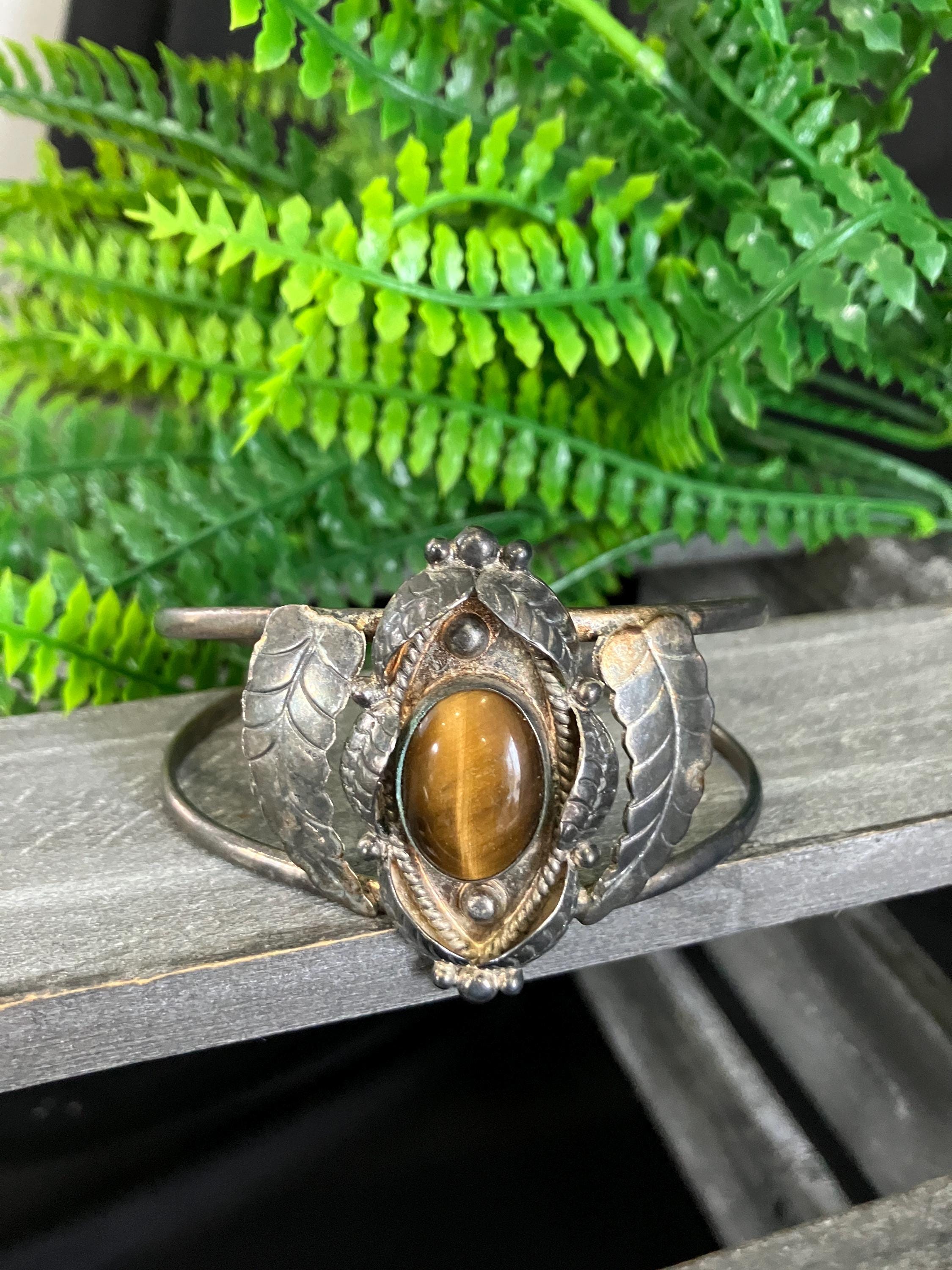 ヴィンテージ シルバー タイガーアイ ブレスレット。メキシコ製