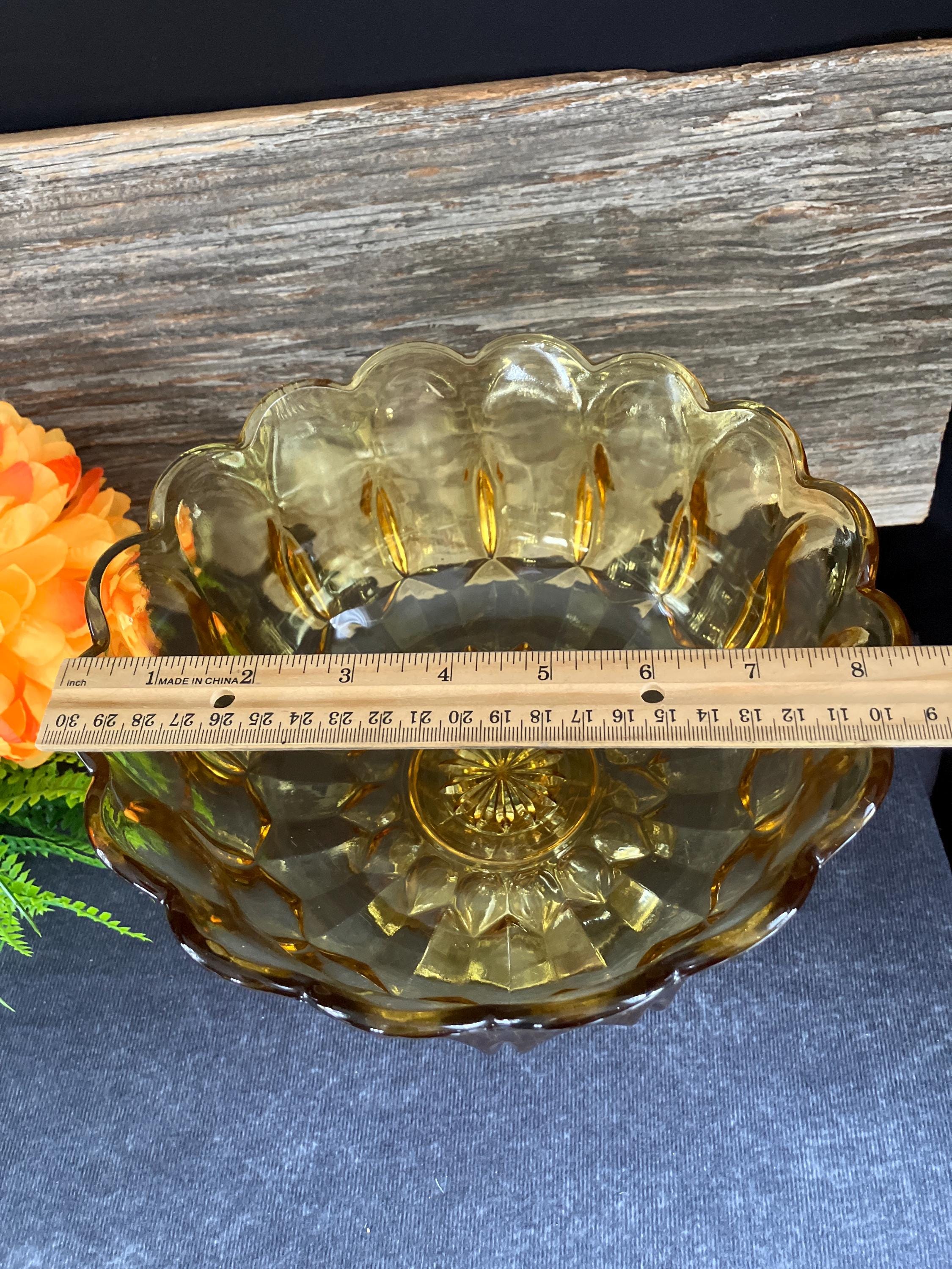 ヴィンテージアンバーガラス台座ボウル：装飾センターピース（直径8.5