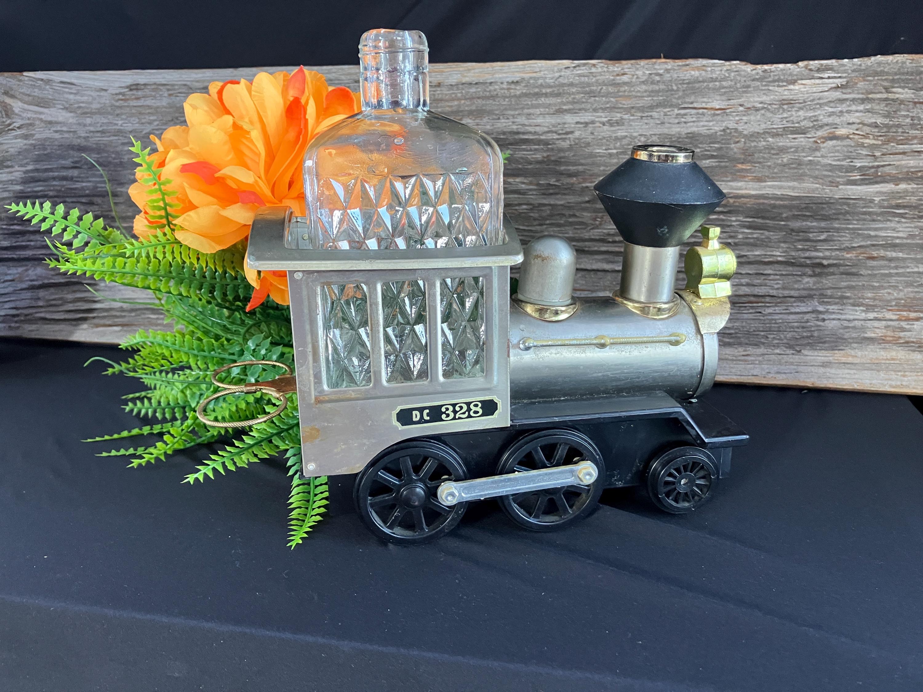 Vintage DC 328 Train Locomotive Music Box Decanter, Golden Crown