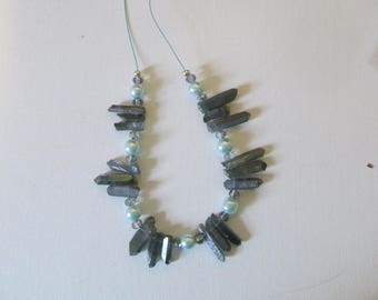 Blue quartz and Pearl necklace