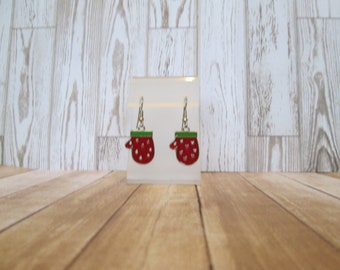 Handcrafted Red and white Enamel Mitten Earrings