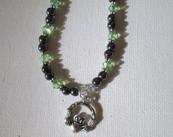 Hematite and Peridot Claddagh Necklace