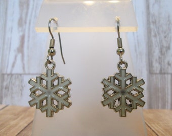 Handcrafted White Enamel Snowflake Earrings