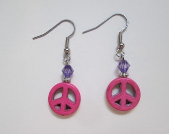Pink peace sign earrings