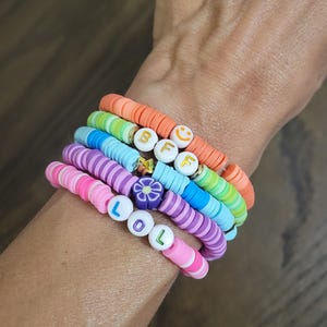 Clay Bead Friendship Bracelets – Colorful Heishi Stack, BFF, LOL, Party Favors, Kids Gift