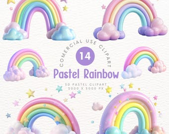 Clipart de arcoíris pastel en 3D: ¡agrega un toque de magia a tus proyectos! Clipart de decoración del hogar de Nuesary Scrapbooking DIY
