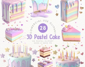 Lindo pastel 3D Clipart – Postre kawaii con estrellas y chispas Decoración Clipart Scrapbooking DIY