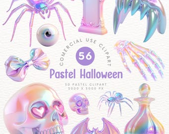 Lindo clipart de Halloween en 3D con diseño pastel: ¡perfecto para manualidades navideñas divertidas y divertidas! Clipart de decoración de Halloween para hacer álbumes de recortes y manualidades