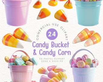 Lindo cubo de caramelos pastel en 3D y maíz dulce Clipart – Arte digital de Halloween Clipart de decoración de Halloween Scrapbooking DIY
