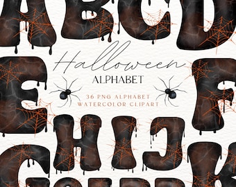 Acuarela Halloween Alfabeto clipart Spooky Halloween clipart Alfabeto PNG Halloween Fuente Acuarela Letra separada Pintado a mano PNG