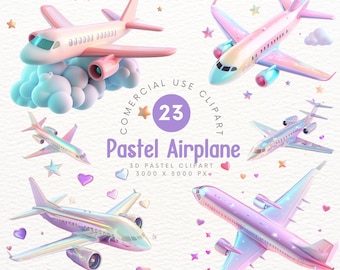 Clipart de avión pastel 3D: lindo avión kawaii, arte digital, decoración, clipart, scrapbooking, bricolaje