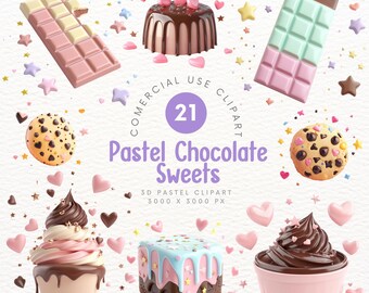 Dulces de chocolate pastel 3D - Clipart de postres kawaii, decoración, clipart, scrapbooking, bricolaje