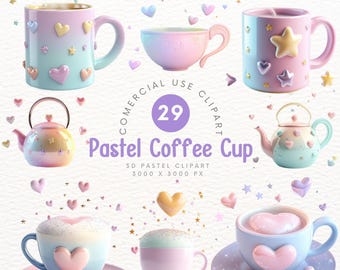 Clipart de taza de café pastel 3D: linda taza de café kawaii, arte digital, decoración, clipart, álbum de recortes, bricolaje