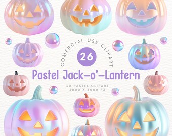 Lindo clipart de calabaza de Halloween en 3D con diseño pastel: ¡ideal para proyectos festivos de otoño! Clipart de decoración de Halloween para hacer álbumes de recortes y manualidades