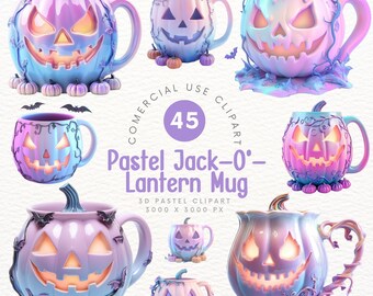 Taza con forma de calabaza en color pastel en 3D - Clipart de decoración de Halloween kawaii - Scrapbooking DIY