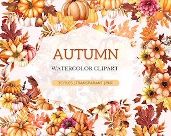 Herfst clipart, aquarel clipart, Thanksgiving clipart, herfst clipart, aquarel herfst clipart, pompoen clipart, herfstbloemen, herfstseizoen