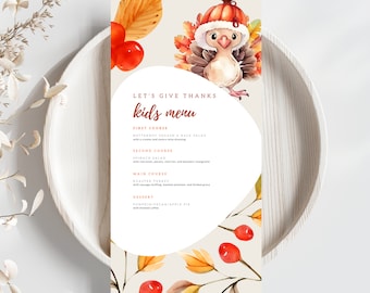 Thanksgiving Menu Cards, Friendsgiving Menu Cards, Editable Thanksgiving Menu Cards, Printable Thanksgiving Menu Card, Kids Menu