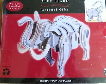 Alex Beard Elephant Wooden Pop-Out 3D Puzzle ~ 53 Piece ~ Sealed ~ Untamed Gifts