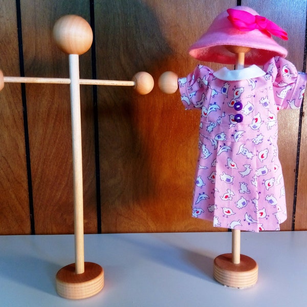 Handmade Doll Dress / Hat Stand For Up To 10" Doll ~ All Wood Construction ~ Made in USA