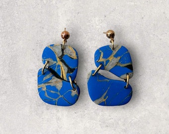 abstract lapis lazuli organic shape clay dangles