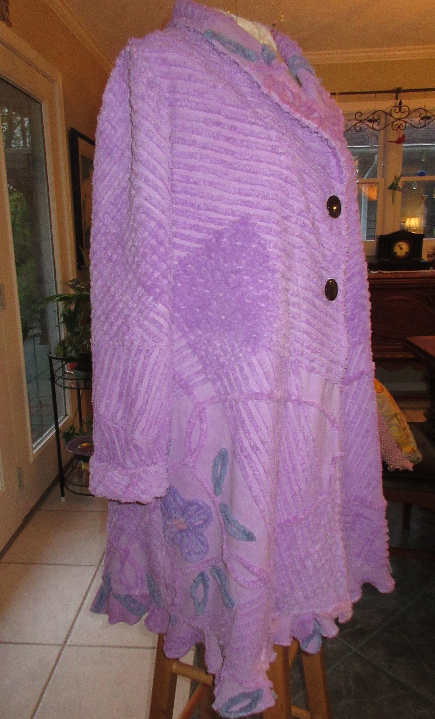 Medium Long Soft blue Bayou Chenille Bathrobe Upcycled From 