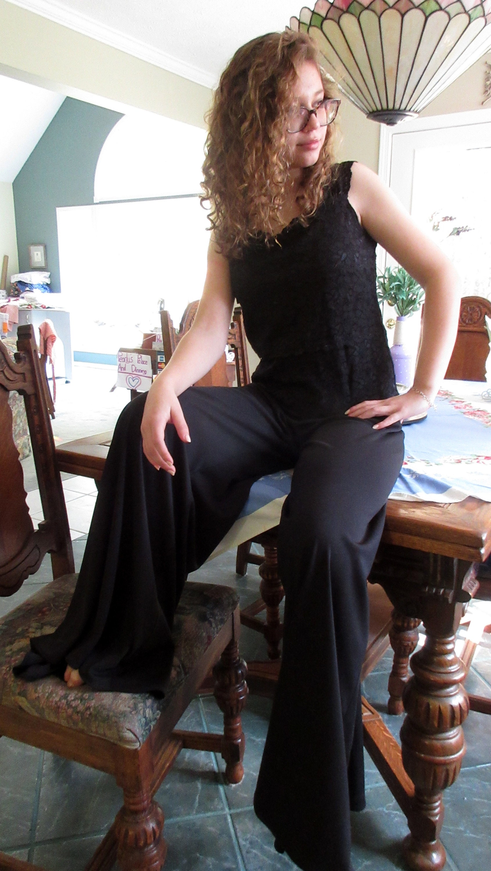 Item #K905 Black Poly Stretch Palazzo Pants/Size medium/free shipping