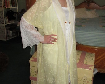 Vintage Inspired Voile & Lace Swing Robe/ size M/L, USA Handmade, free shipping