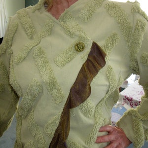 Sage Chenille Retro Statement Jacket/size 14/ free shipping, USA Handmade