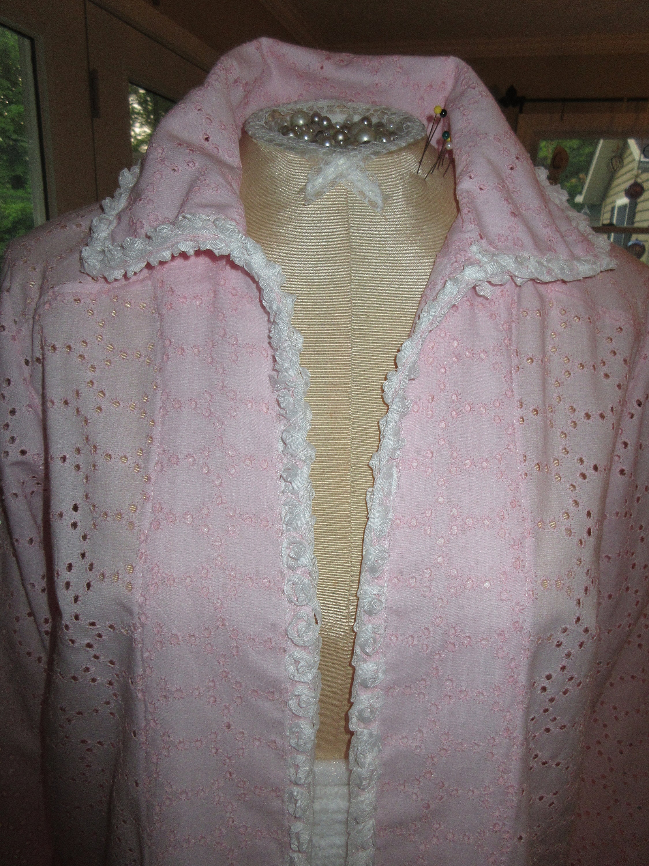 Women's Pink Cotton Eyelet Retro Duster Robe Cover-up, Size Med, USA ...