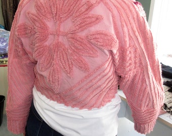 Women's Vintage Chenille Dusty Rose Shorty Jacket, Fully Lined, Size Small, Free Shipping, USA Handmade, #2769
