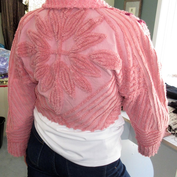 Women's Vintage Chenille Dusty Rose Shorty Jacket, Fully Lined, Size Small, Free Shipping, USA Handmade, #2769