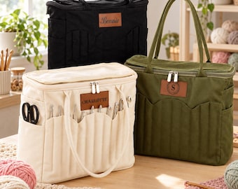 Personalized Canvas knitting bag, Gift For Mom, Yarn Storage Organizer, Canvas Yarn Bag, Needle Storage Bag, Sewing Project Organizer