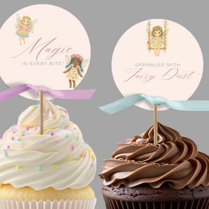 Modello modificabile per topper per cupcake a tema fata per Canva, decorazioni per feste stampabili a tema fata, download digitale