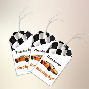 Race Car Party Favor Tags, Fast One Birthday Gift Tags, Racing Theme Thank You Tags, Checkered Flag Printable, Instant Download, Editable