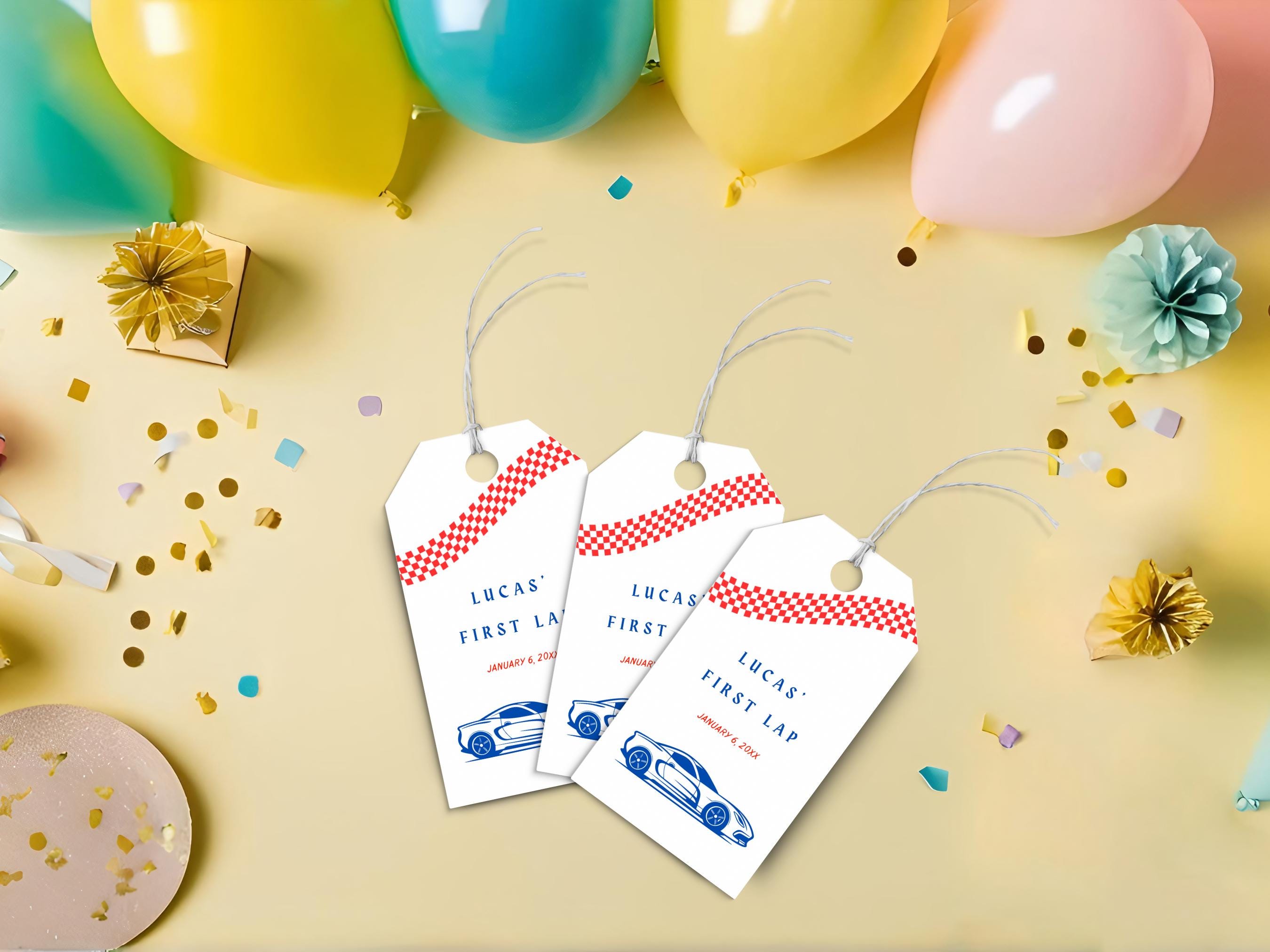 Race Car Birthday Favor Tags, First Lap Party Gift Tags, Editable Canva ...
