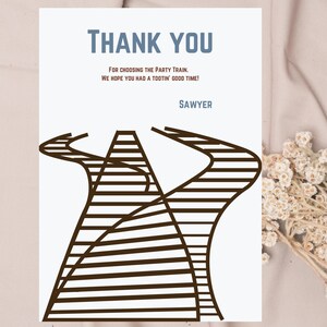 Train birthday thank you card, train themed birthday party, boys party thanks card, party train thank you template