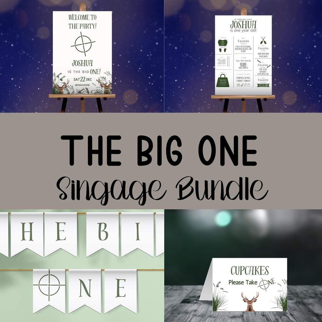 The Big One Signage Bundle, Editable Hunting Birthday Party Signs ...