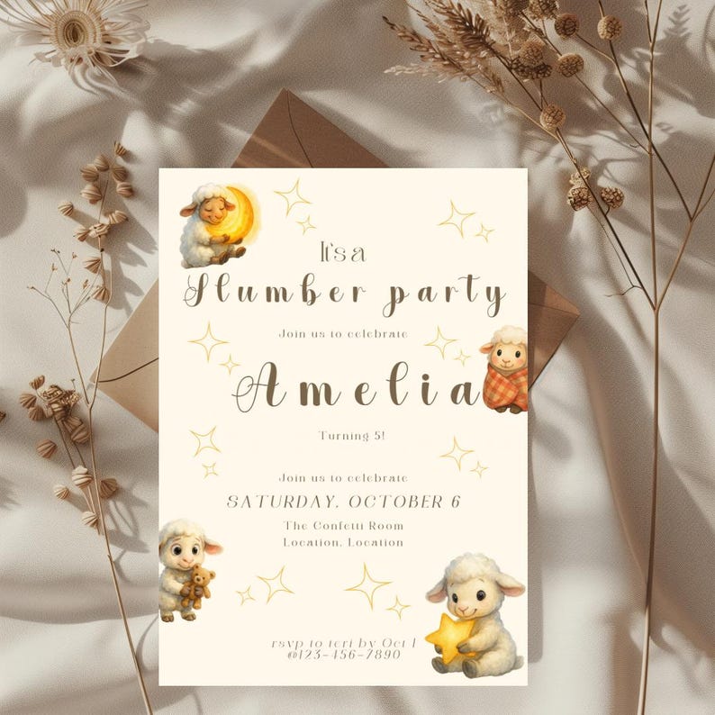 Slumber Party Script Editable Slumber Party Invitation Template, Lamb Sleepover Invite for ...